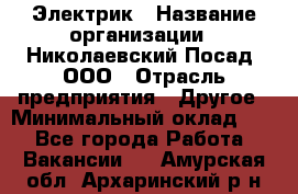 Электрик › Название организации ­ Николаевский Посад, ООО › Отрасль предприятия ­ Другое › Минимальный оклад ­ 1 - Все города Работа » Вакансии   . Амурская обл.,Архаринский р-н